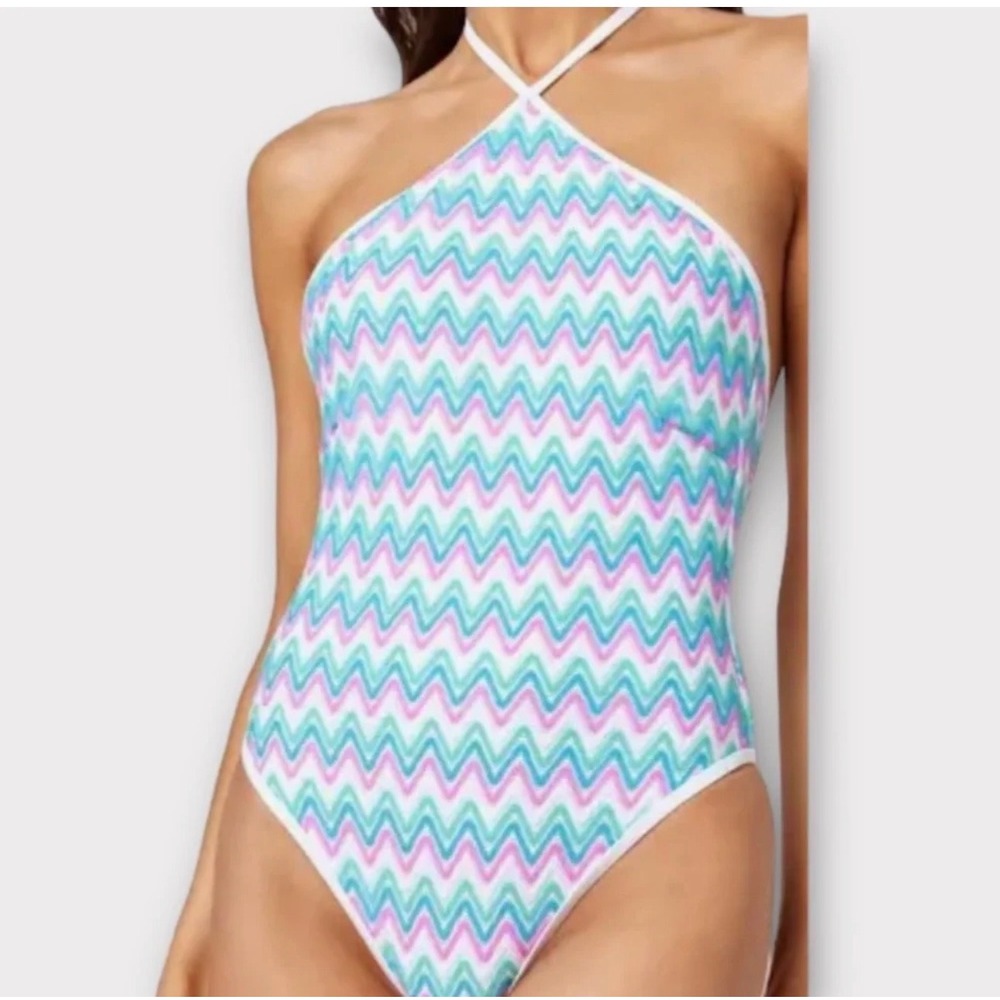 L*Space Mirabella One Piece Swimsuit Womens XS Multi Color NWT Chevron Halter